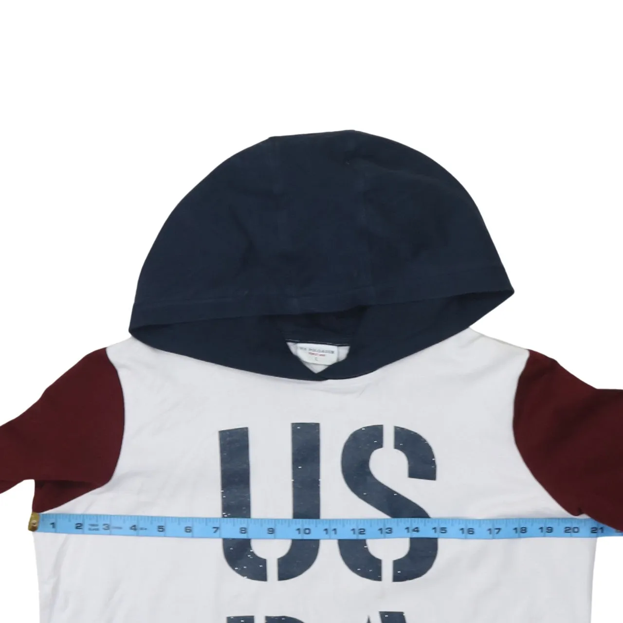 U.S Polo Assn White Navy Hoodie Women's Large Printed USPA Logo Colour Block Pullover Top sold by Vintage Club product image thumbnail 5