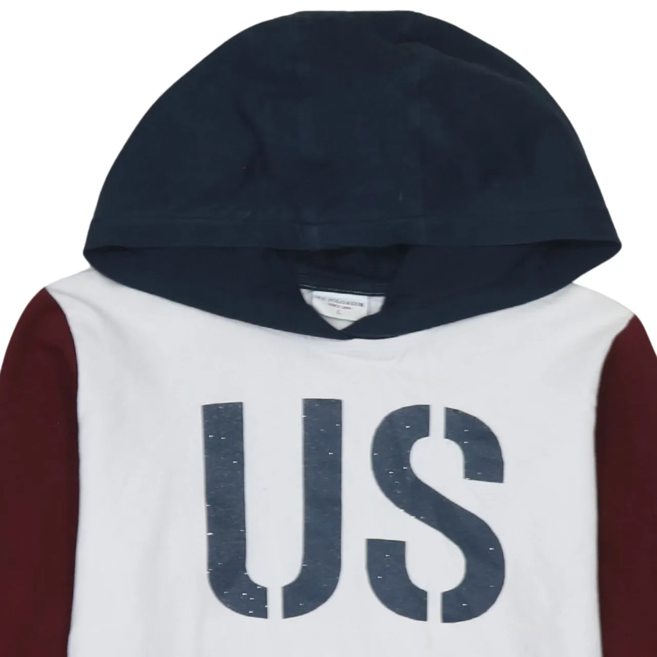 U.S Polo Assn White Navy Hoodie Women's Large Printed USPA Logo Colour Block Pullover Top sold by Vintage Club product image thumbnail 3