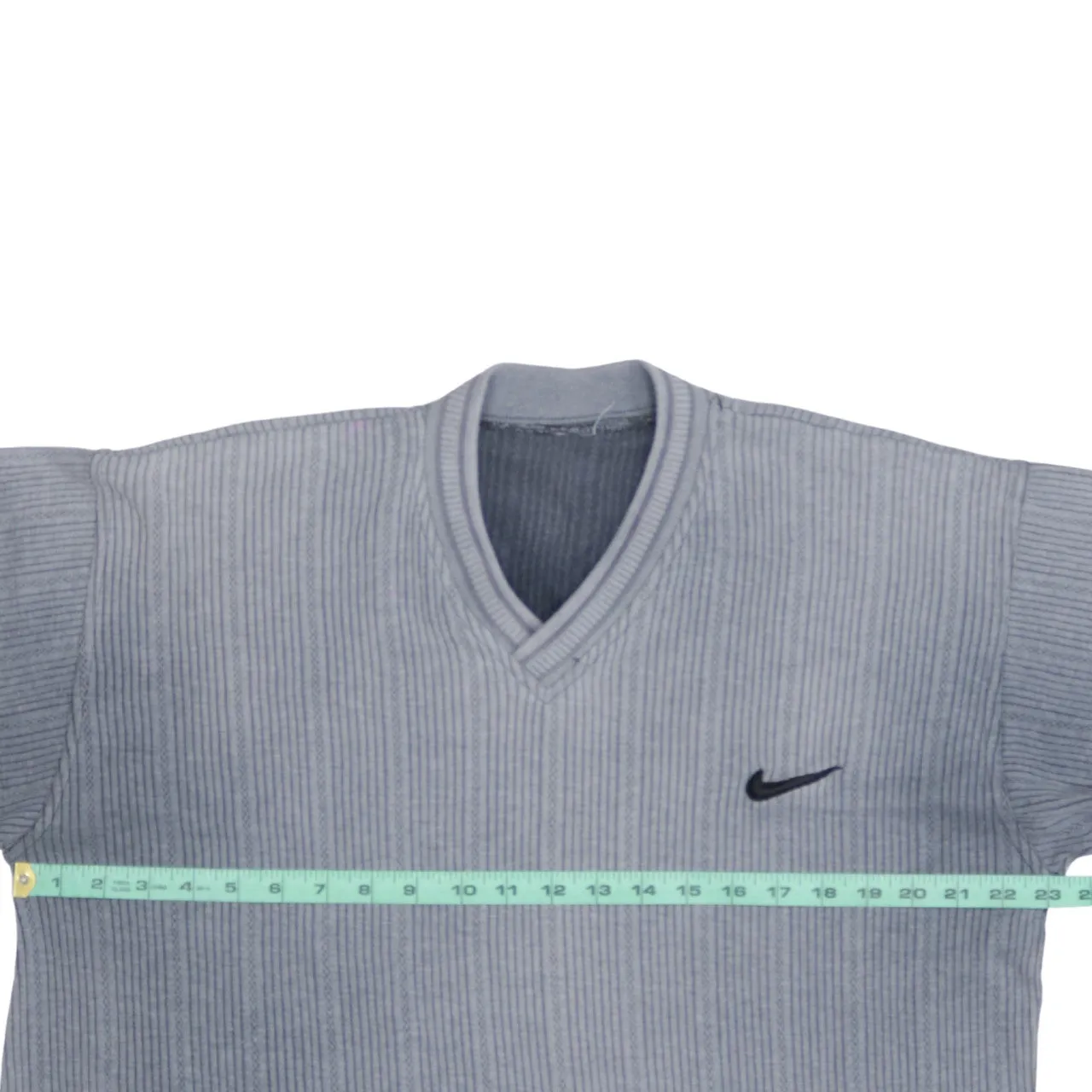 Nike Grey Ribbed Sweatshirt Men's Medium V Neck Embroidered Swoosh Pullover Jumper Top sold by Vintage Club product image thumbnail 5