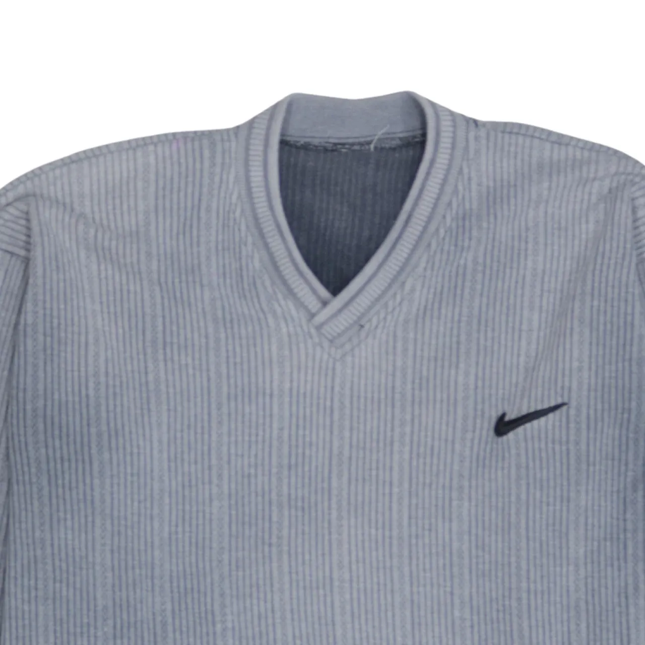 Nike Grey Ribbed Sweatshirt Men's Medium V Neck Embroidered Swoosh Pullover Jumper Top sold by Vintage Club product image thumbnail 3