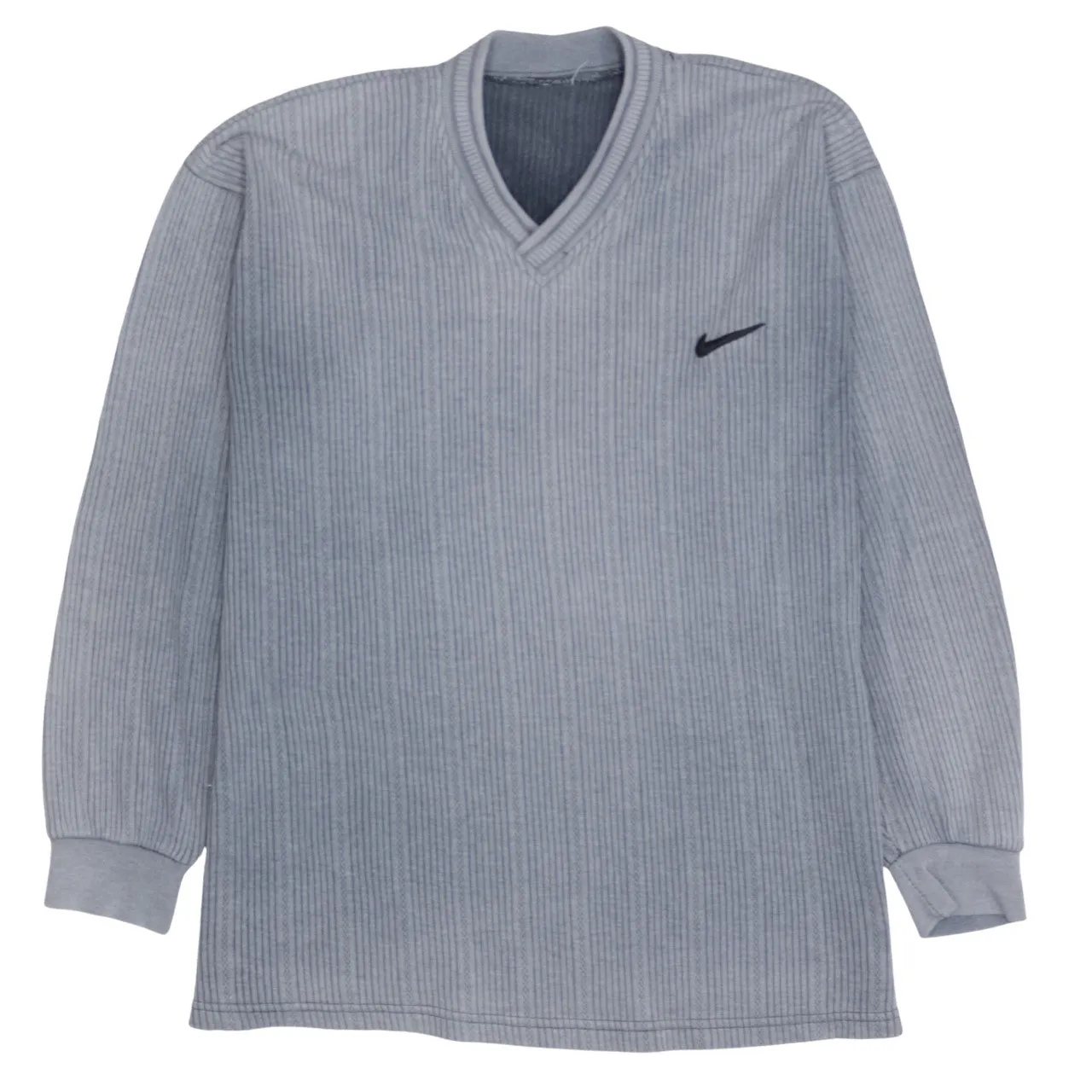 Nike Grey Ribbed Sweatshirt Men's Medium V Neck Embroidered Swoosh Pullover Jumper Top sold by Vintage Club