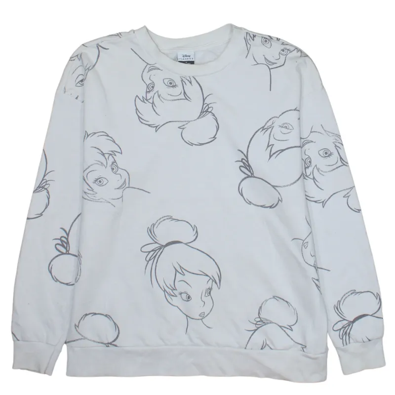 Disney White Tinker Bell Sweatshirt Women’s Medium All Over Print Crewneck Pullover Top sold by Vintage Club