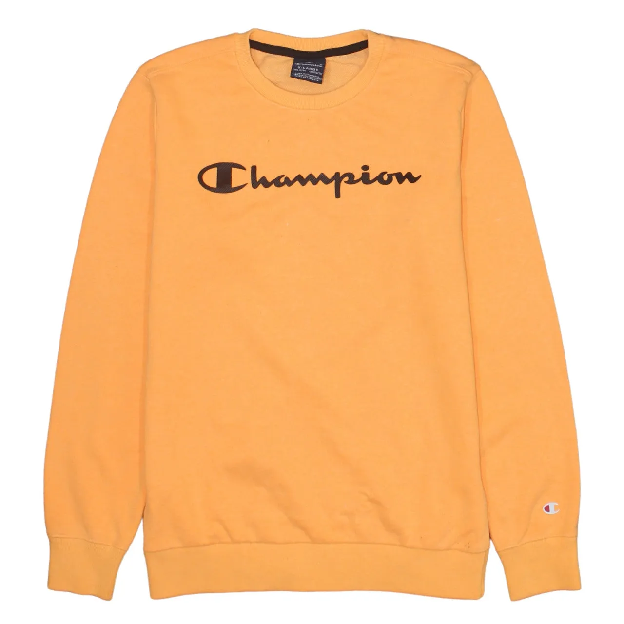 Champion Orange Sweatshirt Women's XLarge Printed Logo Crewneck Ribbed Cuffs Pullover Top sold by Vintage Club