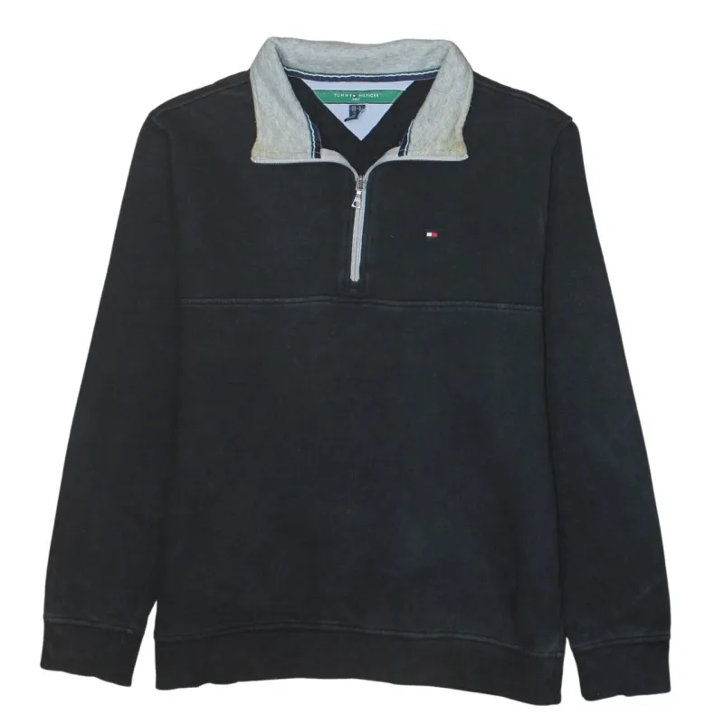 Tommy Hilfiger Black Quarter Zip Sweatshirt Men's Small Embroidered Flag Logo Fleece Pullover made by Tommy Hilfiger