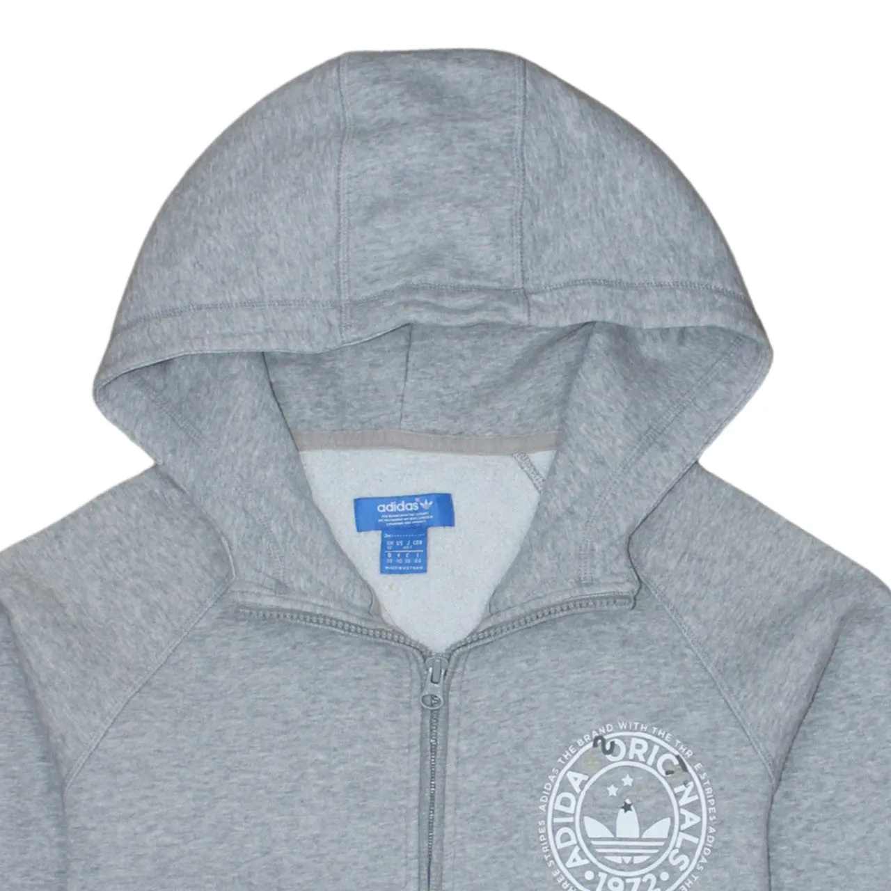 Adidas Grey Full Zip Hoodie Women's XSmall Printed Trefoil Logo Split Pocket Sweatshirt sold by Vintage Club product image thumbnail 3