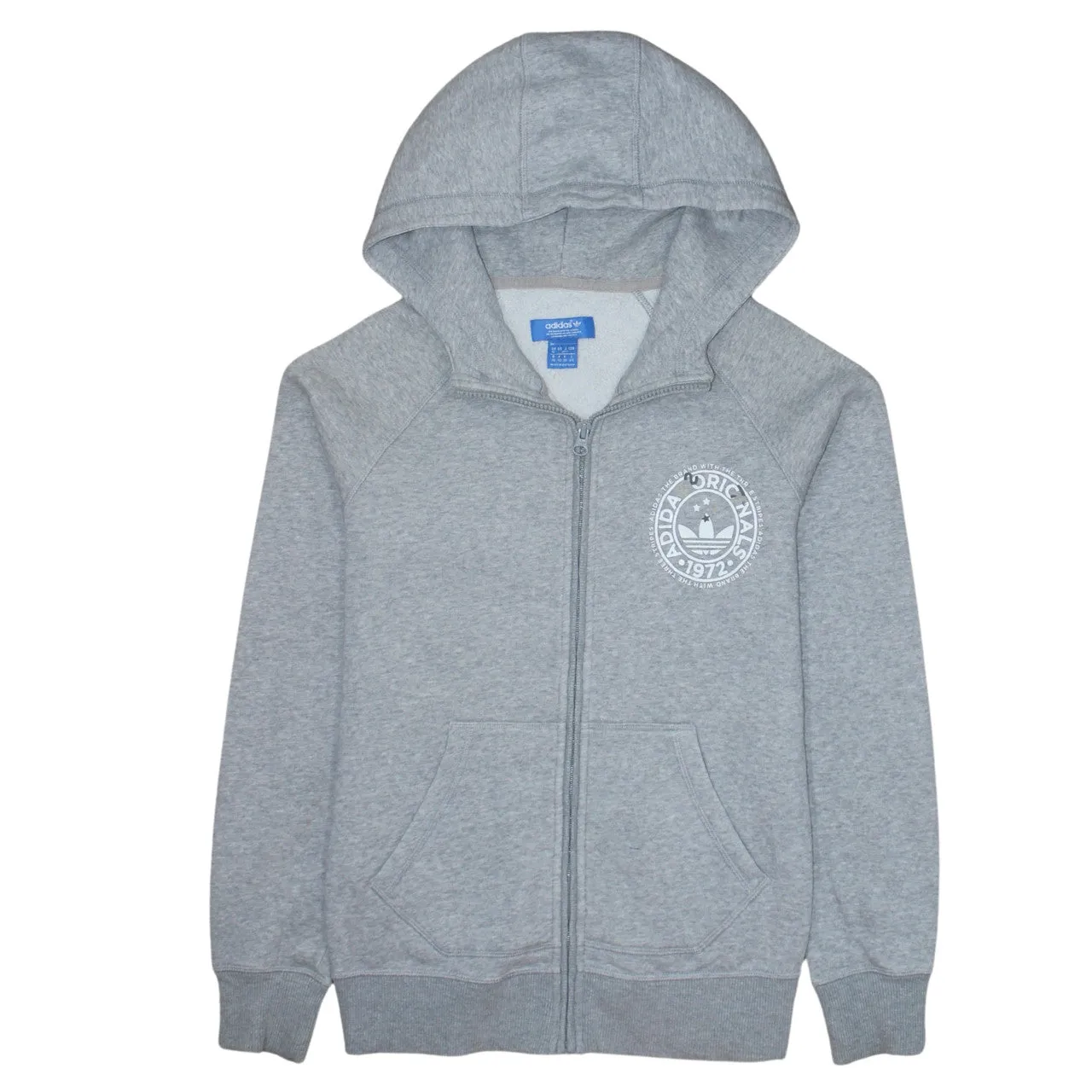 Adidas Grey Full Zip Hoodie Women's XSmall Printed Trefoil Logo Split Pocket Sweatshirt sold by Vintage Club