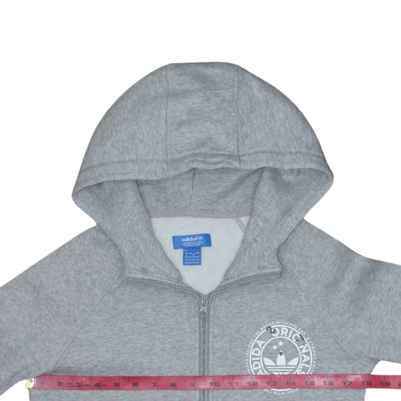 Adidas Grey Full Zip Hoodie Women's XSmall Printed Trefoil Logo Split Pocket Sweatshirt sold by Vintage Club product image thumbnail 5