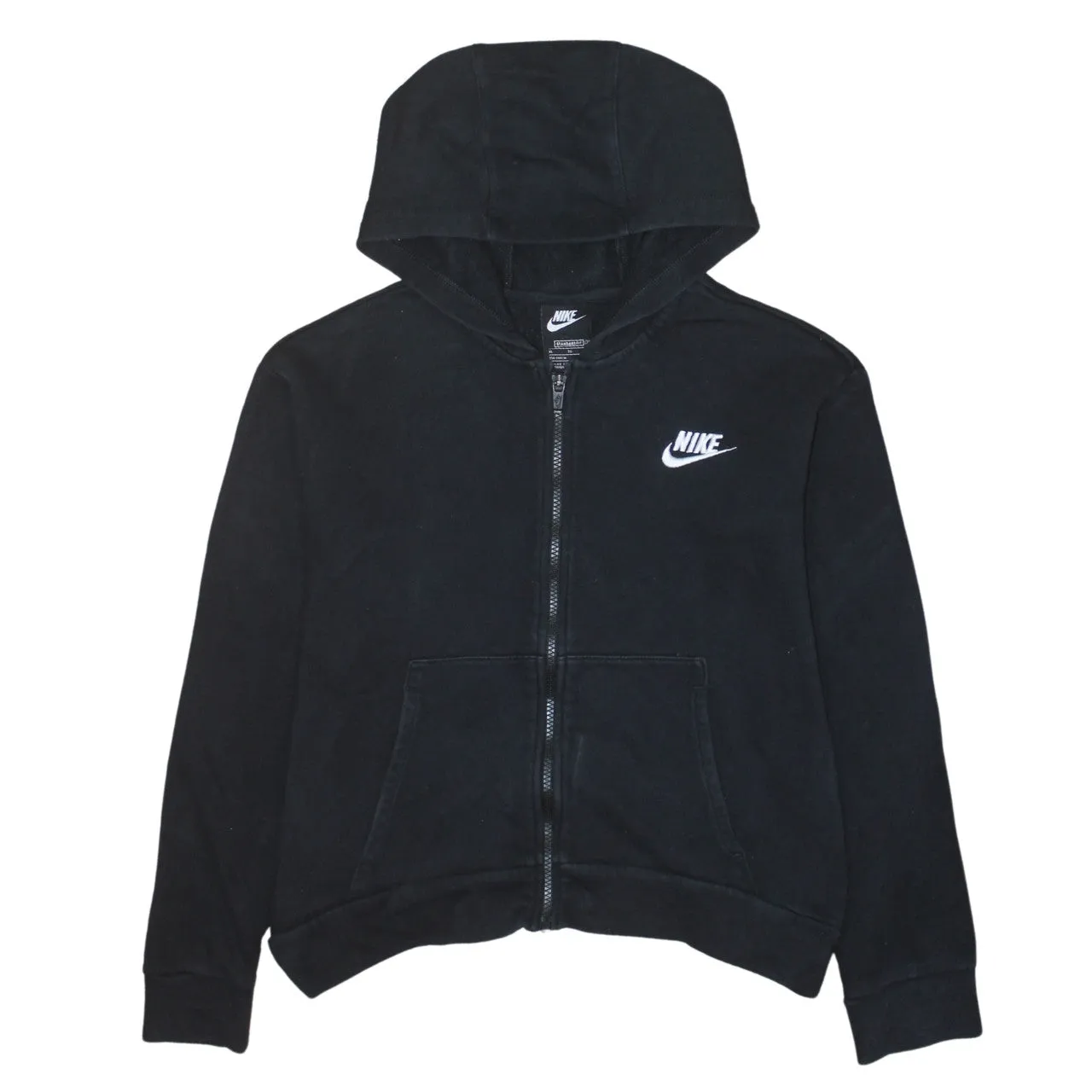 Nike Black Full Zip Hoodie Women’s XLarge Embroidered Swoosh Split Pocket Sweatshirt sold by Vintage Club