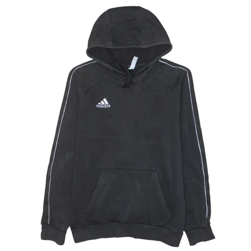 Adidas Black Hoodie Men's Small Embroidered Logo Contrast Piping Front Pocket Sweatshirt sold by Vintage Club