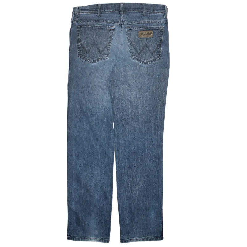 Wrangler Mid Blue Jeans Men's 34 Straight Leg Five Pocket Denim Pants made by Wrangler