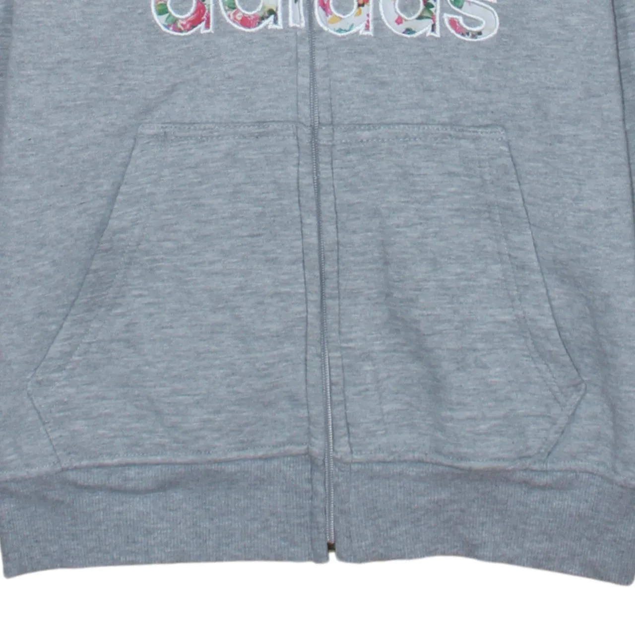 Adidas Grey Full Zip Hoodie Women’s XLarge Floral Trefoil Logo Three Stripe Sleeves Sweatshirt sold by Vintage Club product image thumbnail 4