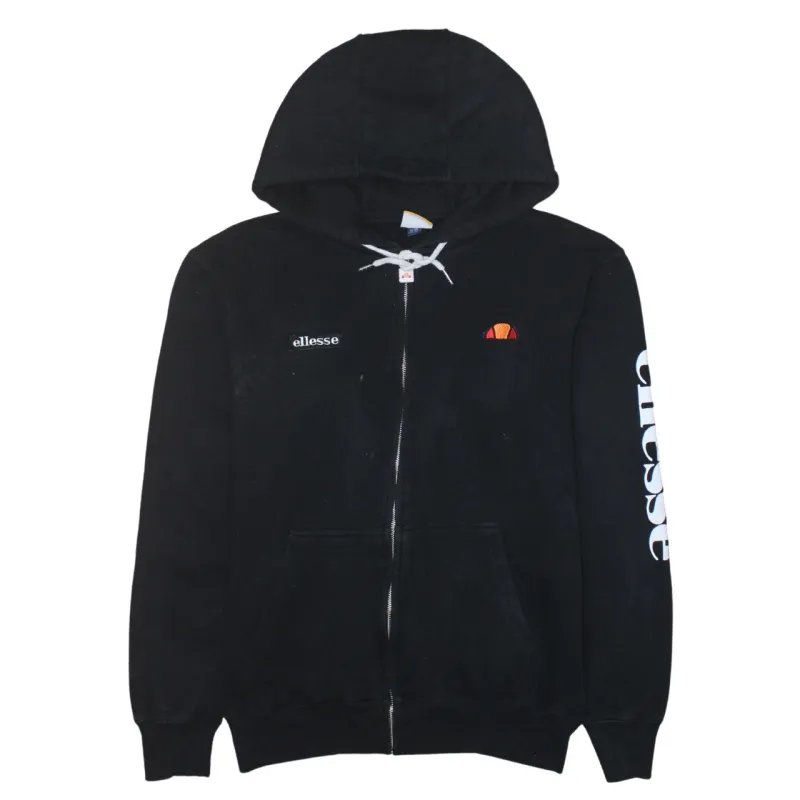 Ellesse Black Zip Hoodie Women's Large Embroidered Chest Logo Sleeve Print Sweatshirt sold by Vintage Club