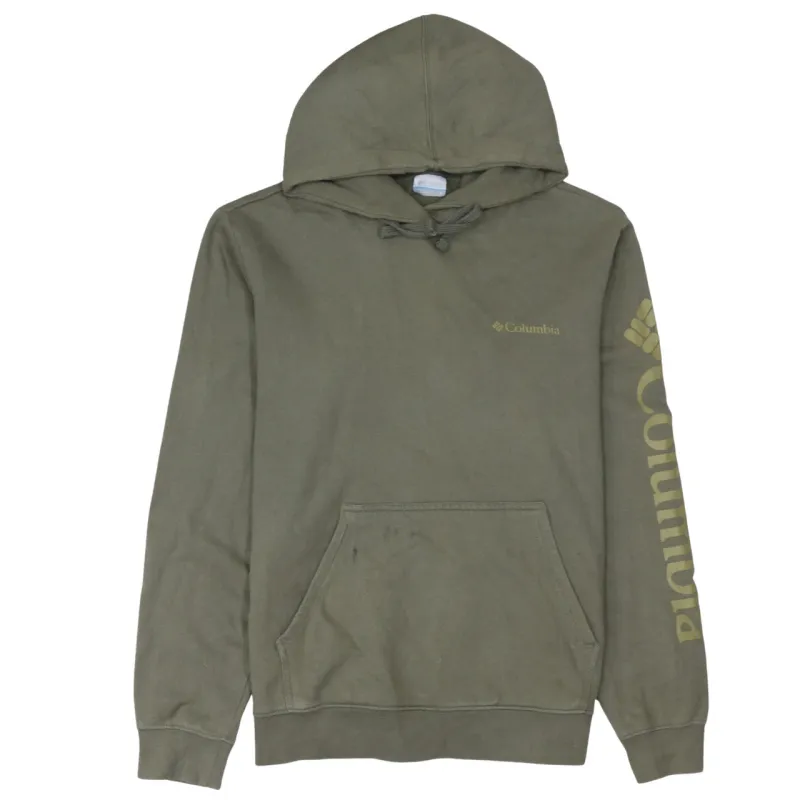 Columbia Olive Green Hoodie Men's Medium Printed Logo Sleeve Graphic Pullover Sweatshirt made by Columbia