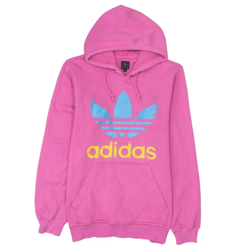 Adidas Pink Hoodie Men's Small Printed Trefoil Logo Front Pocket Pullover Sweatshirt made by Adidas