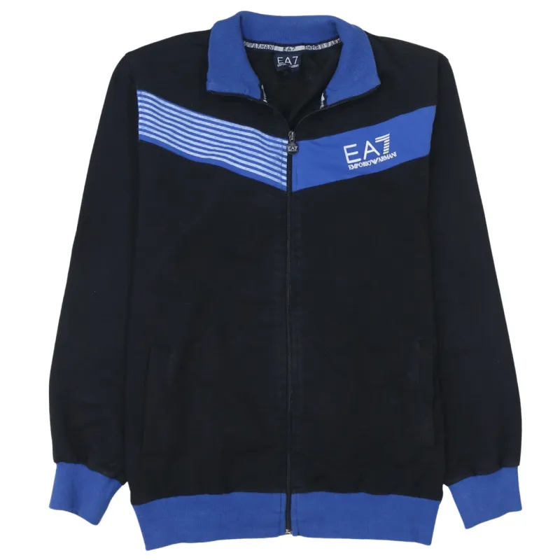 Emporio Armani Black Blue Zip Sweatshirt Men's Small EA7 Embroidered Logo Track Top made by Emporio Armani
