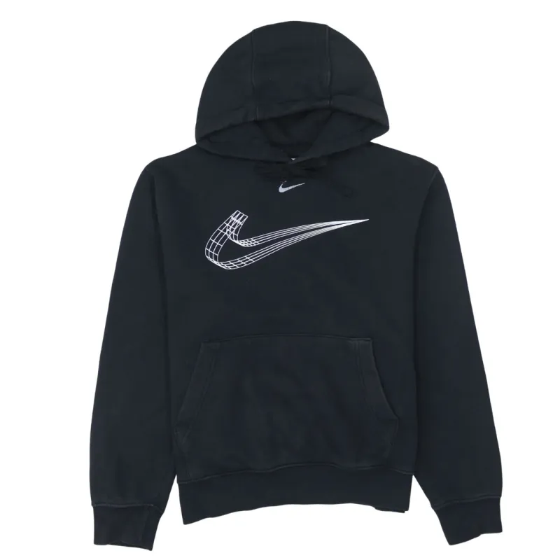 Nike Black Hoodie Men's Small Printed Swoosh Logo Drawstring Hood Front Pocket Sweatshirt made by Nike
