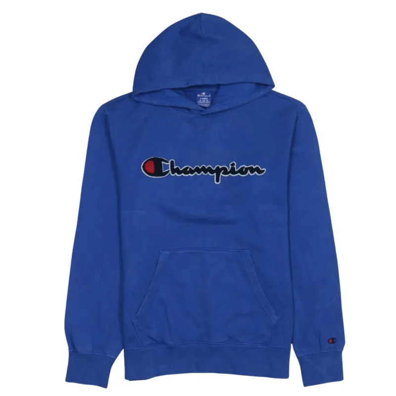 Champion Royal Blue Hoodie Women’s Large Embroidered Script Logo Front Pouch Pullover Sweatshirt sold by Vintage Club