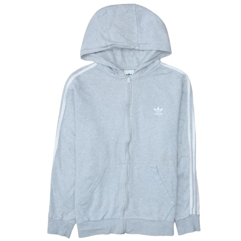 Adidas Light Grey Zip Hoodie Men's Medium Trefoil Logo Three Stripe Sleeves Sweatshirt sold by Vintage Club
