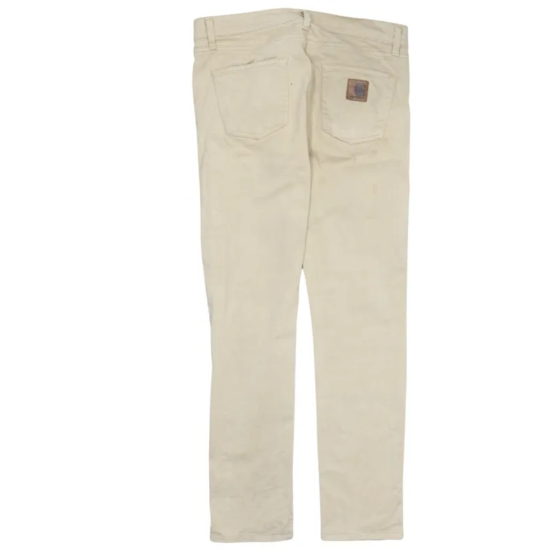 Carhartt Beige Cream Trousers Men's 33 Slim Fit Five Pocket Leather Patch Jeans Pants sold by Vintage Club