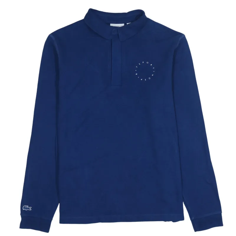 Lacoste Navy Blue Long Sleeve Polo Shirt Women's 2XL Printed Chest Logo Croc Cuff Top sold by Vintage Club
