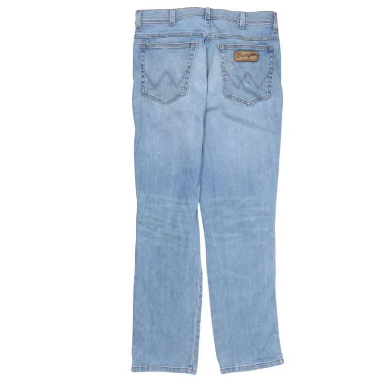 Wrangler Light Blue Jeans Men's 34 Straight Leg Denim Faded Distressed Pants sold by Vintage Club