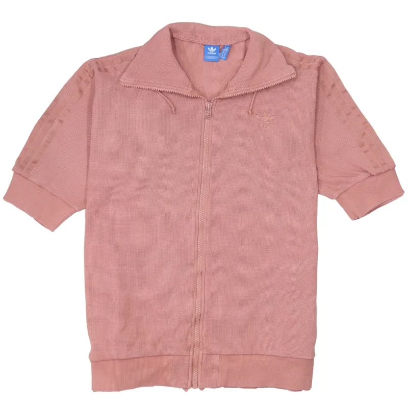 Adidas Dusky Pink Zip Jacket Women’s Large Short Sleeve Three Stripe Embroidered Logo Track Top sold by Vintage Club