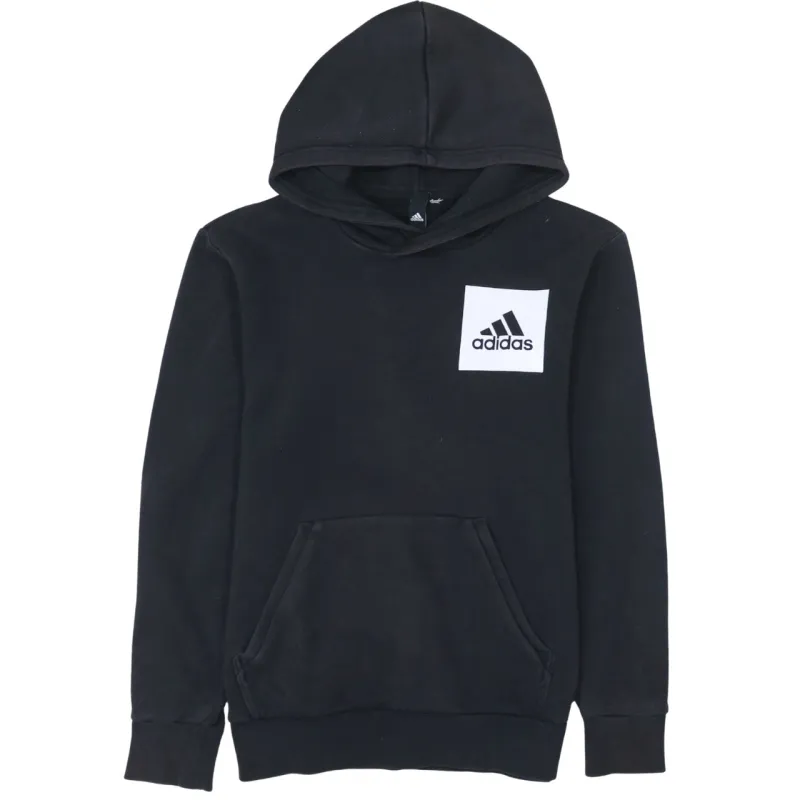 Adidas Black Hoodie Men's Medium Printed Chest Logo Front Pocket Pullover Sweatshirt made by Adidas
