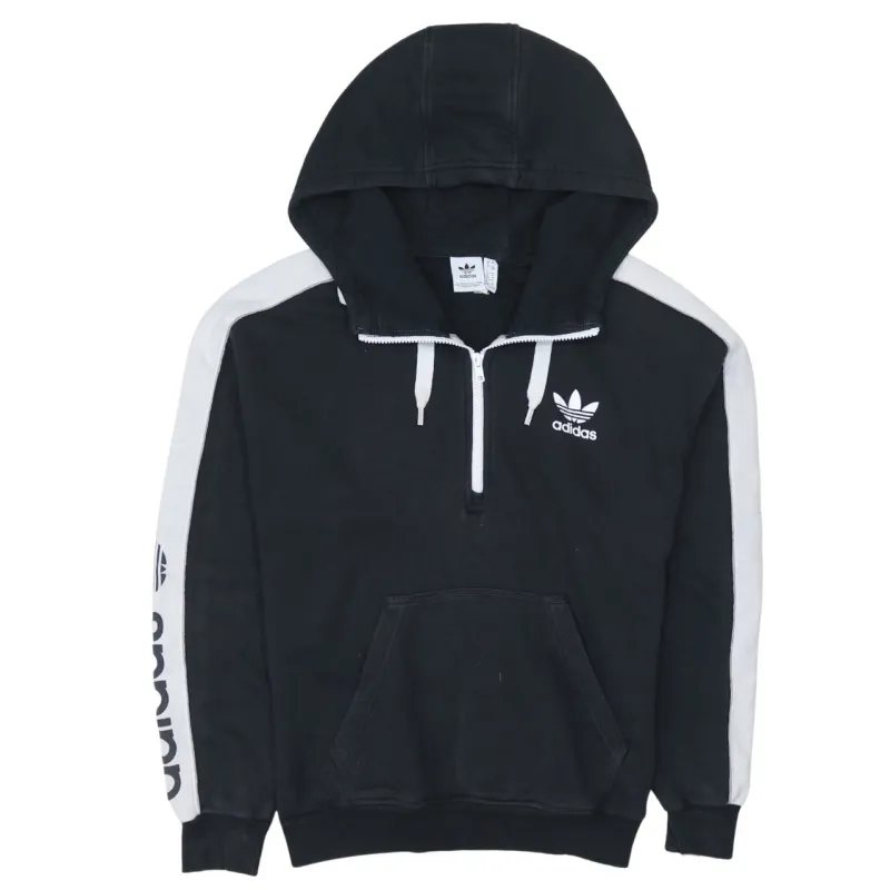 Adidas Black Half Zip Hoodie Women's Medium Embroidered Trefoil Logo Contrast Sleeve Pullover made by Adidas