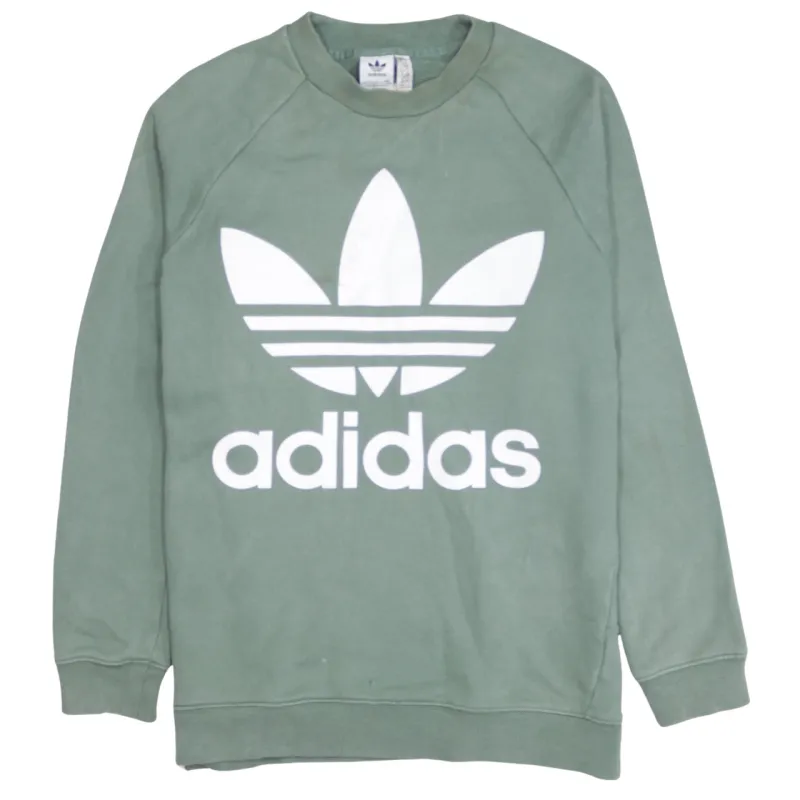 Adidas Sage Green Sweatshirt Women's Small Big Trefoil Printed Logo Crewneck Pullover Top sold by Vintage Club