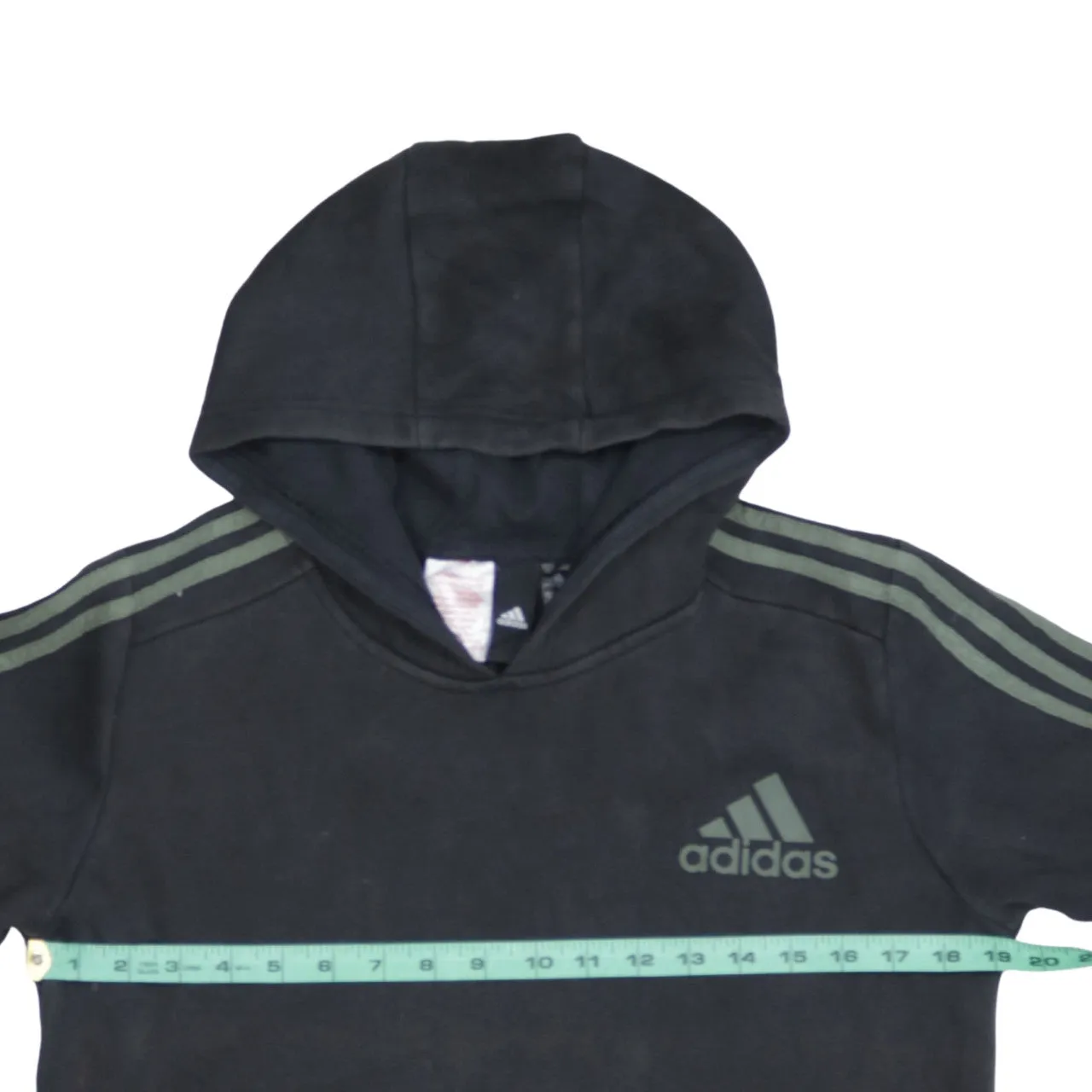 Adidas Black Hoodie Women’s Large Three Stripe Sleeves Printed Logo Pullover Sweatshirt sold by Vintage Club product image thumbnail 5