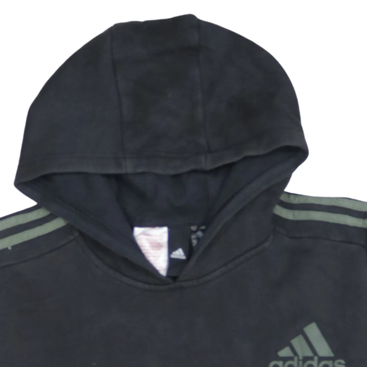 Adidas Black Hoodie Women’s Large Three Stripe Sleeves Printed Logo Pullover Sweatshirt sold by Vintage Club product image thumbnail 3
