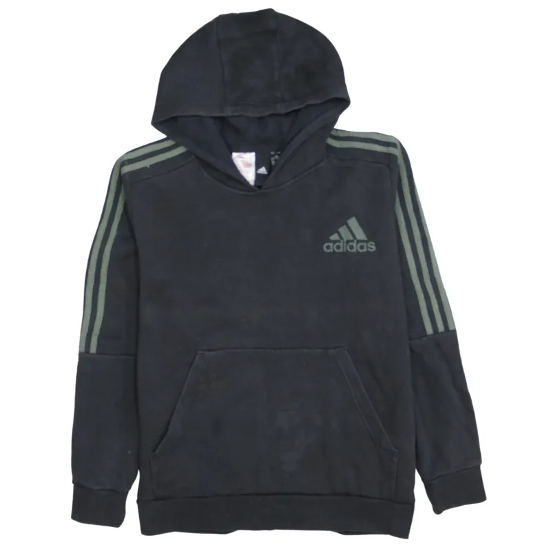 Adidas Black Hoodie Women’s Large Three Stripe Sleeves Printed Logo Pullover Sweatshirt sold by Vintage Club