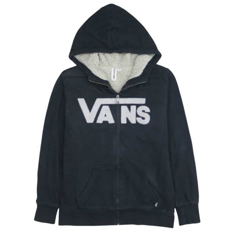 Vans Black Full Zip Hoodie Men's XSmall Sherpa Lined Big Logo Fleece Sweatshirt made by Vans