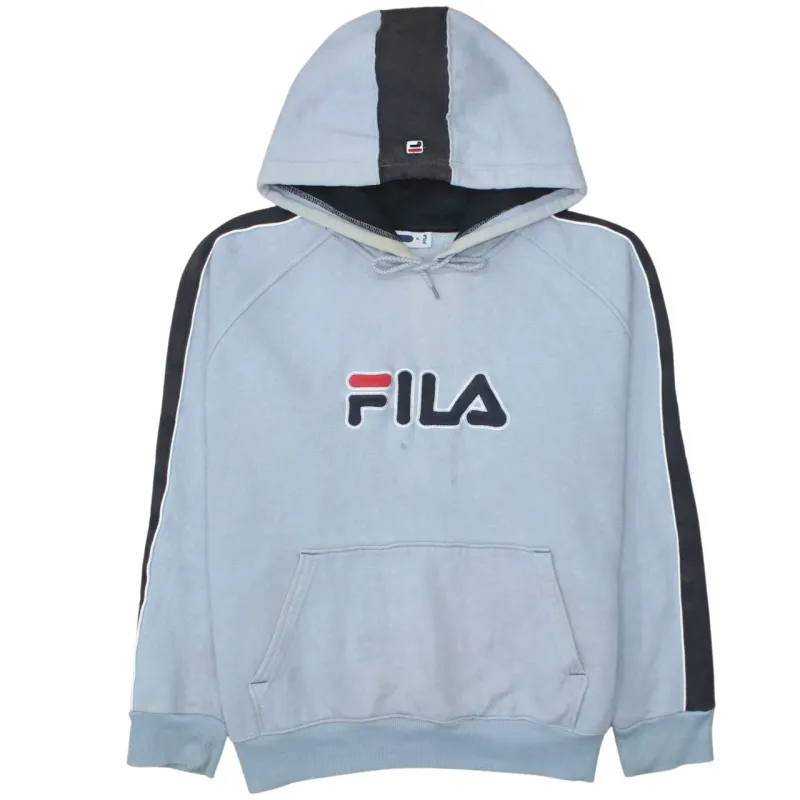 Fila Light Grey Hoodie Men's XLarge Embroidered Logo Stripe Sleeves Front Pocket Sweatshirt sold by Vintage Club