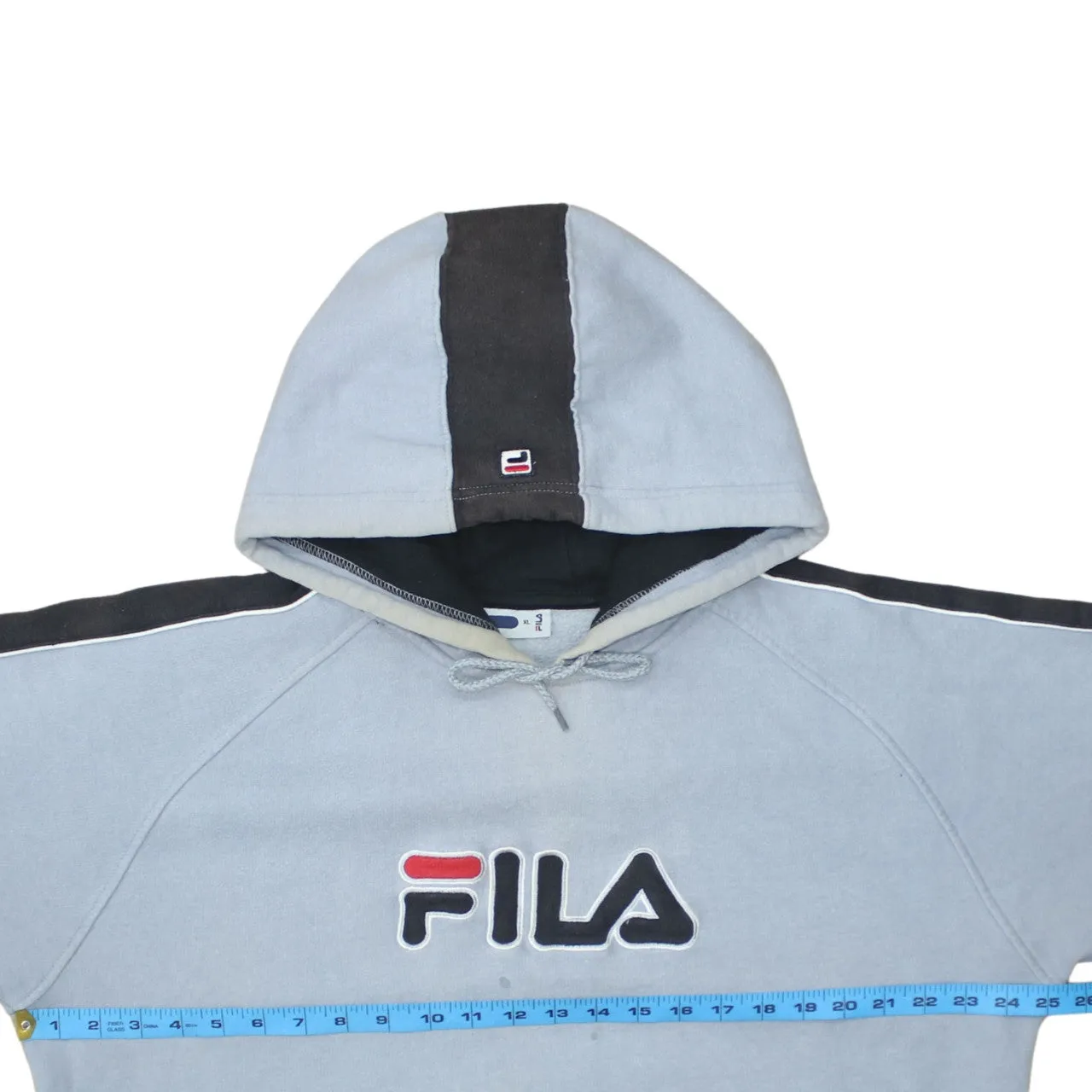 Fila Light Grey Hoodie Men's XLarge Embroidered Logo Stripe Sleeves Front Pocket Sweatshirt sold by Vintage Club product image thumbnail 5
