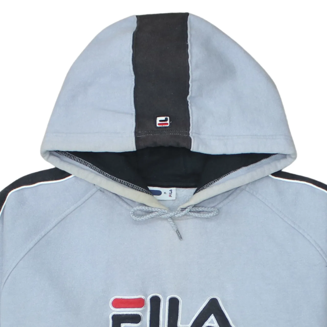 Fila Light Grey Hoodie Men's XLarge Embroidered Logo Stripe Sleeves Front Pocket Sweatshirt sold by Vintage Club product image thumbnail 3