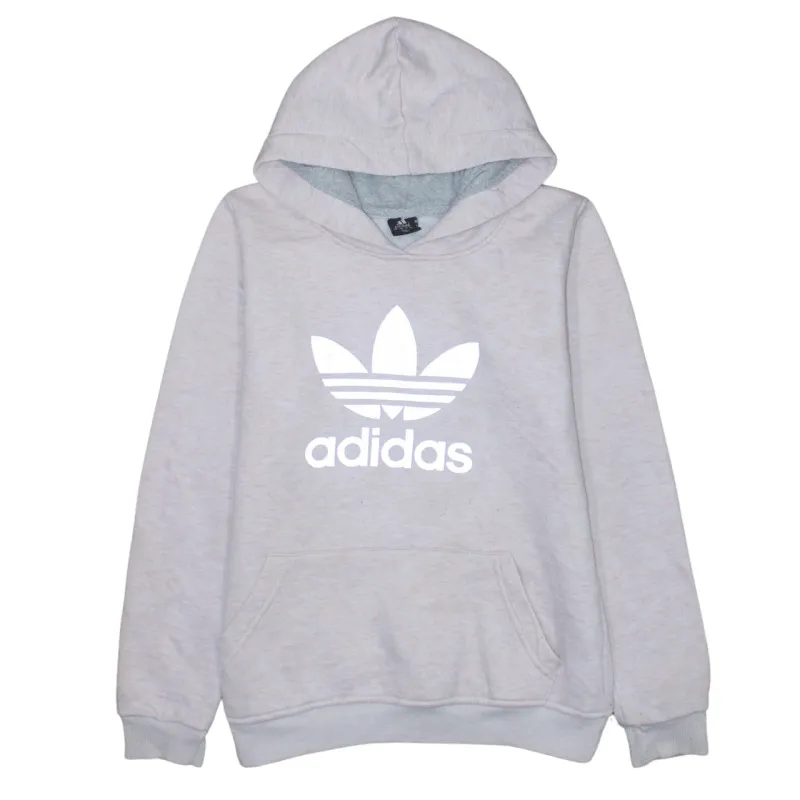Adidas Light Pink Hoodie Women’s XXLarge Printed Trefoil Logo Front Pouch Pullover Sweatshirt sold by Vintage Club