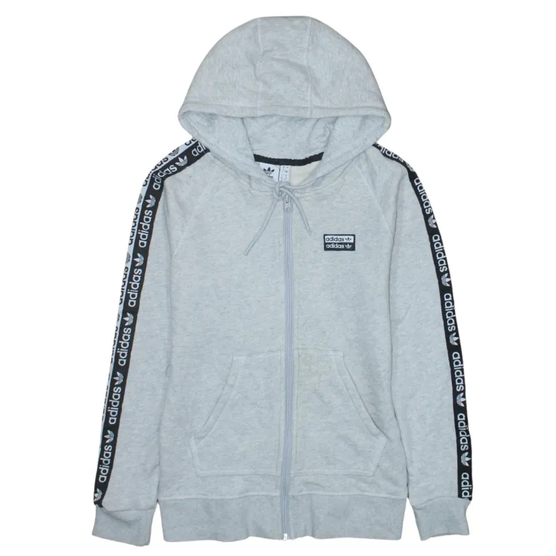 Adidas Light Grey Hoodie Women’s Small Tape Logo Sleeves Full Zip Hooded Sweatshirt sold by Vintage Club