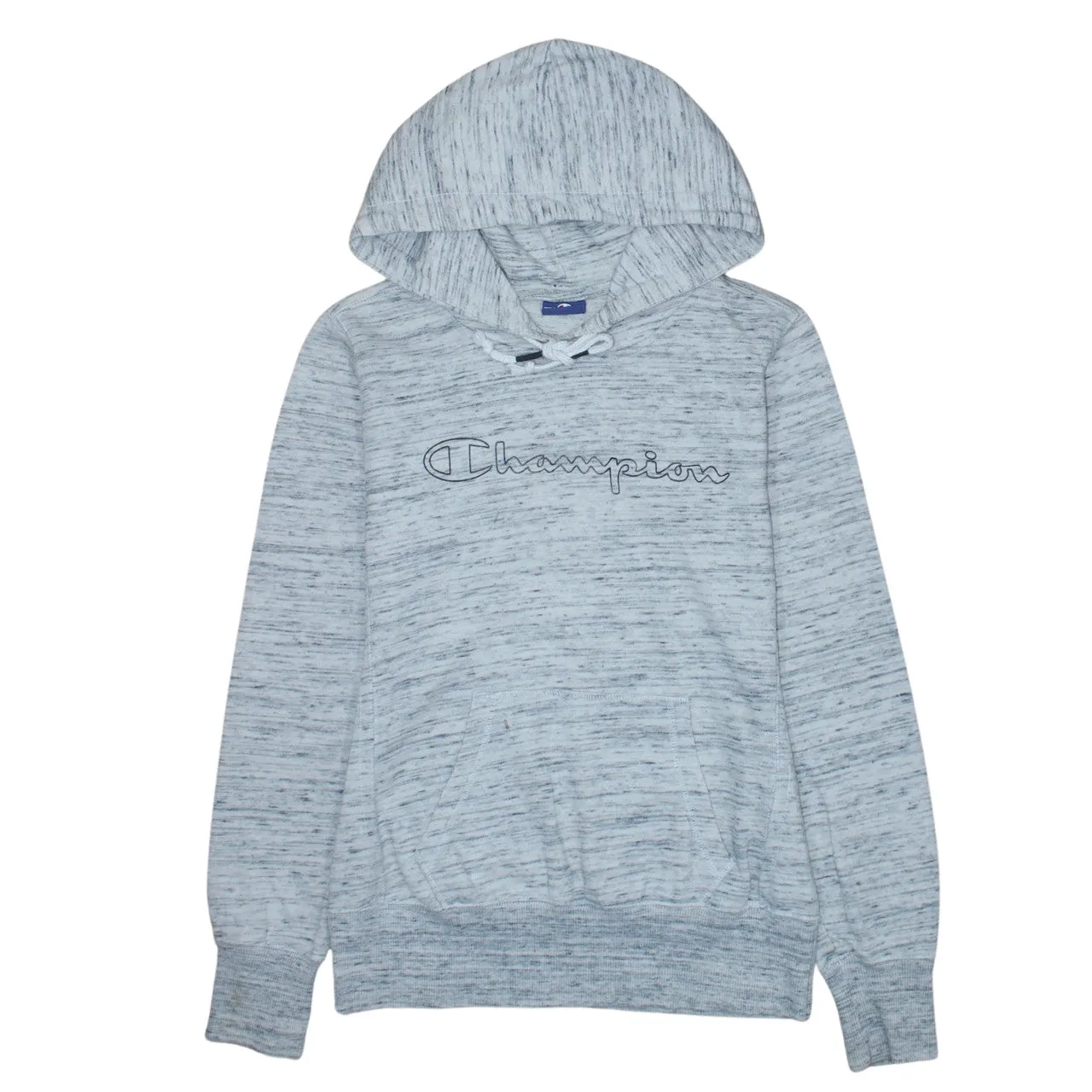 Champion Light Grey Hoodie Women’s Medium Embroidered Script Logo Front Pocket Pullover Sweatshirt sold by Vintage Club