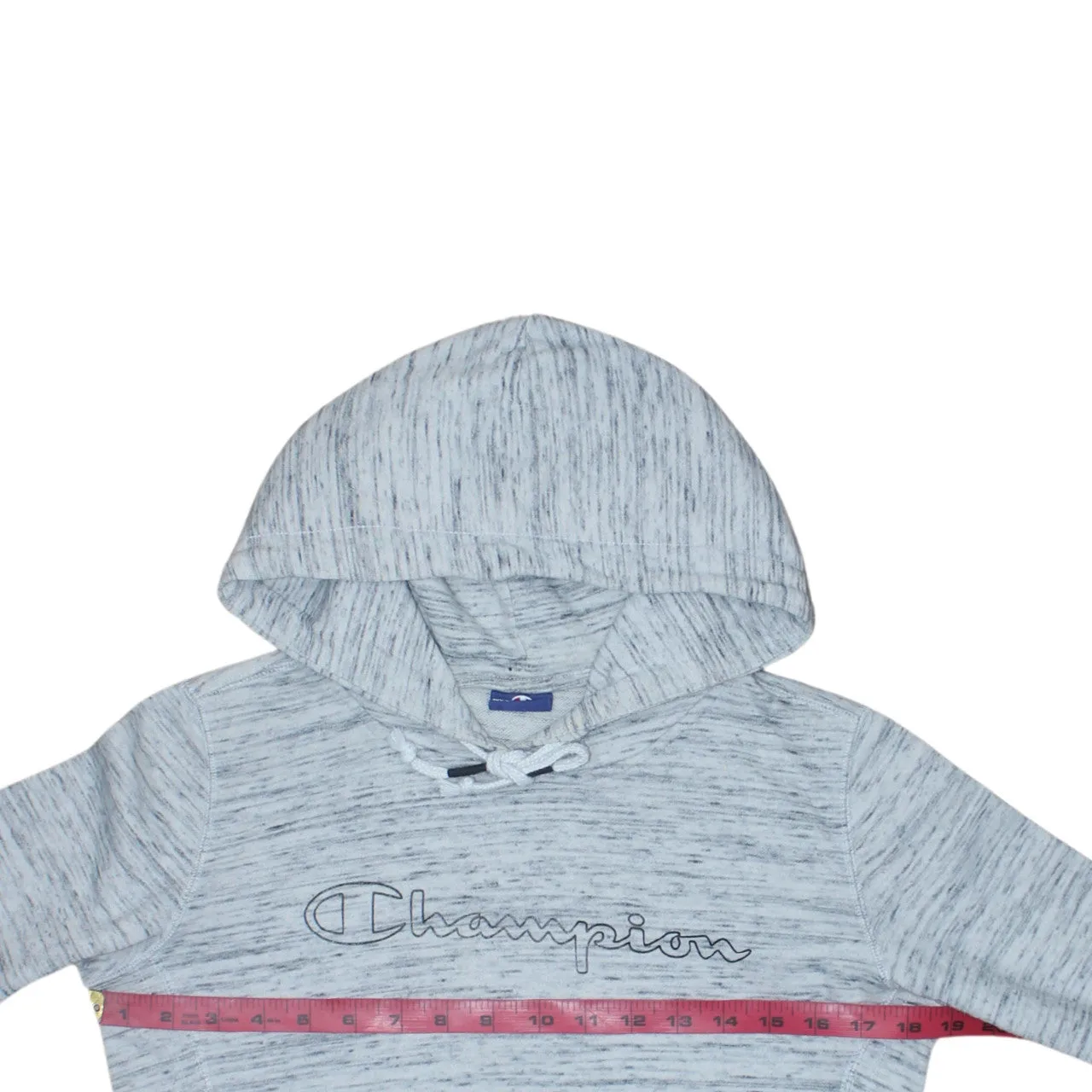 Champion Light Grey Hoodie Women’s Medium Embroidered Script Logo Front Pocket Pullover Sweatshirt sold by Vintage Club product image thumbnail 5