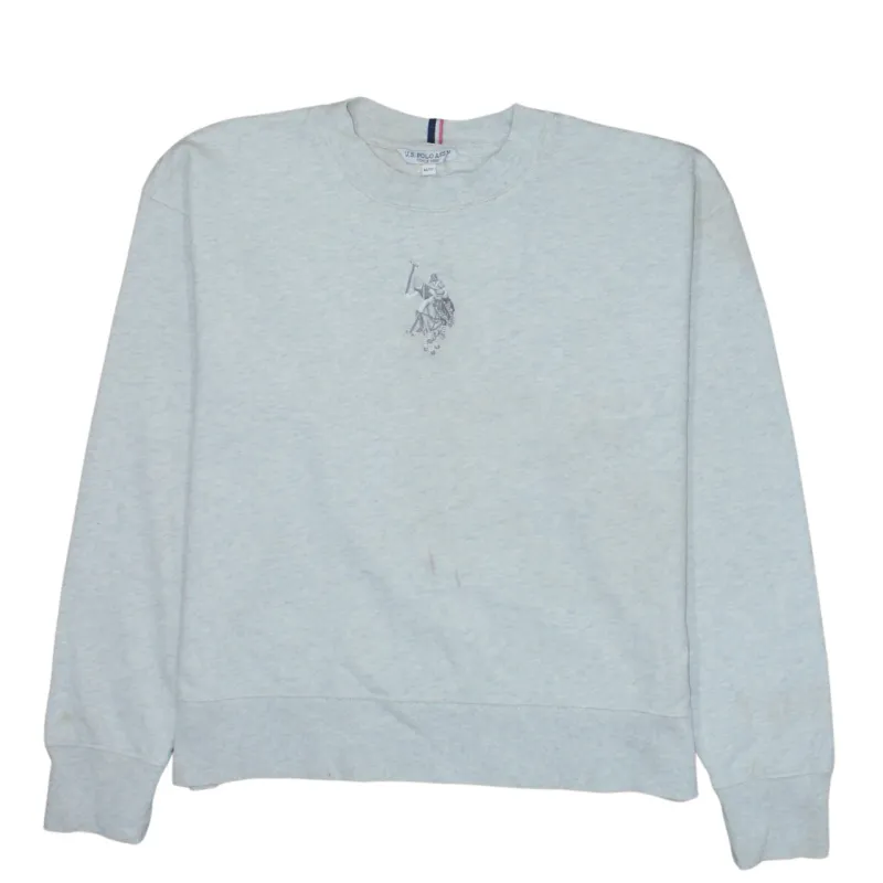 U.S Polo Assn Light Grey Marl Sweatshirt Women's Medium Faded Chest Logo Crewneck Pullover sold by Vintage Club
