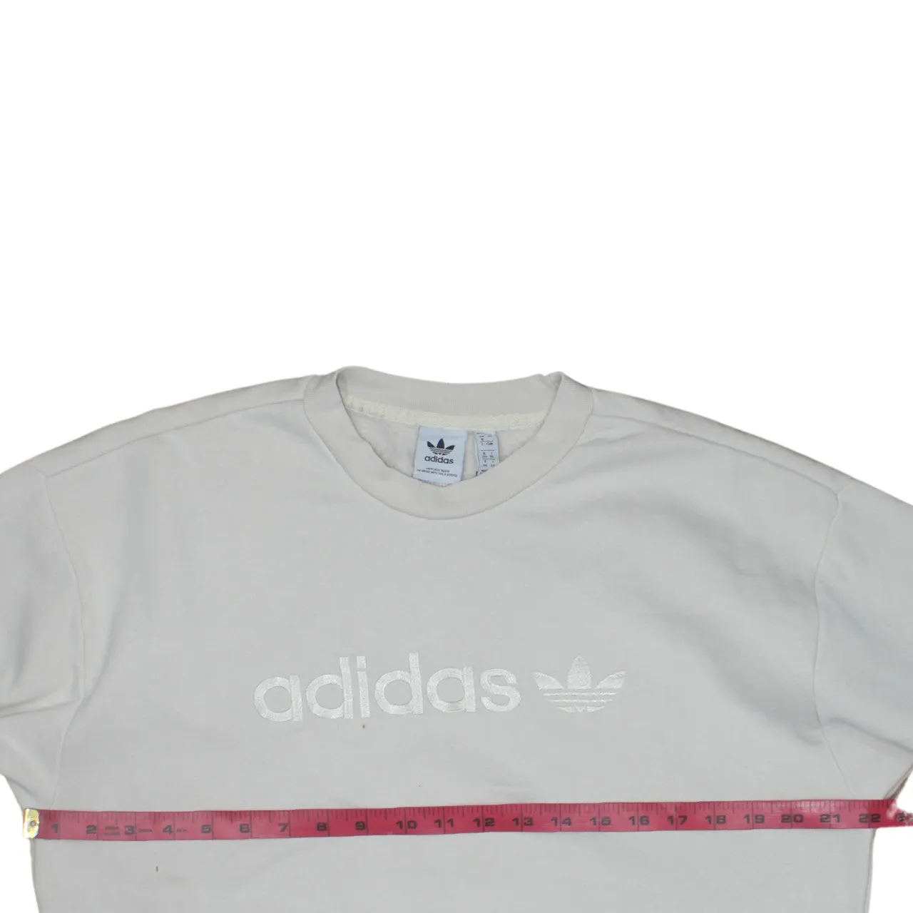 Adidas Cream Sweatshirt Women’s Large Embroidered Trefoil Logo Crewneck Pullover Fleece Top sold by Vintage Club product image thumbnail 5