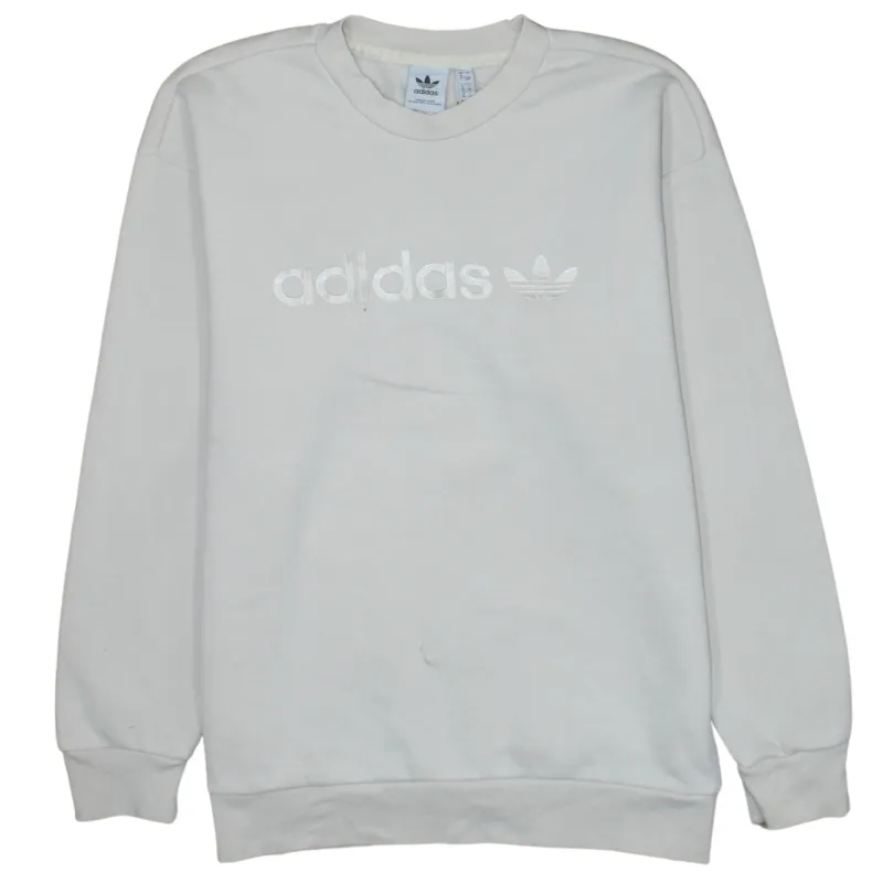 Adidas Cream Sweatshirt Women’s Large Embroidered Trefoil Logo Crewneck Pullover Fleece Top made by Adidas