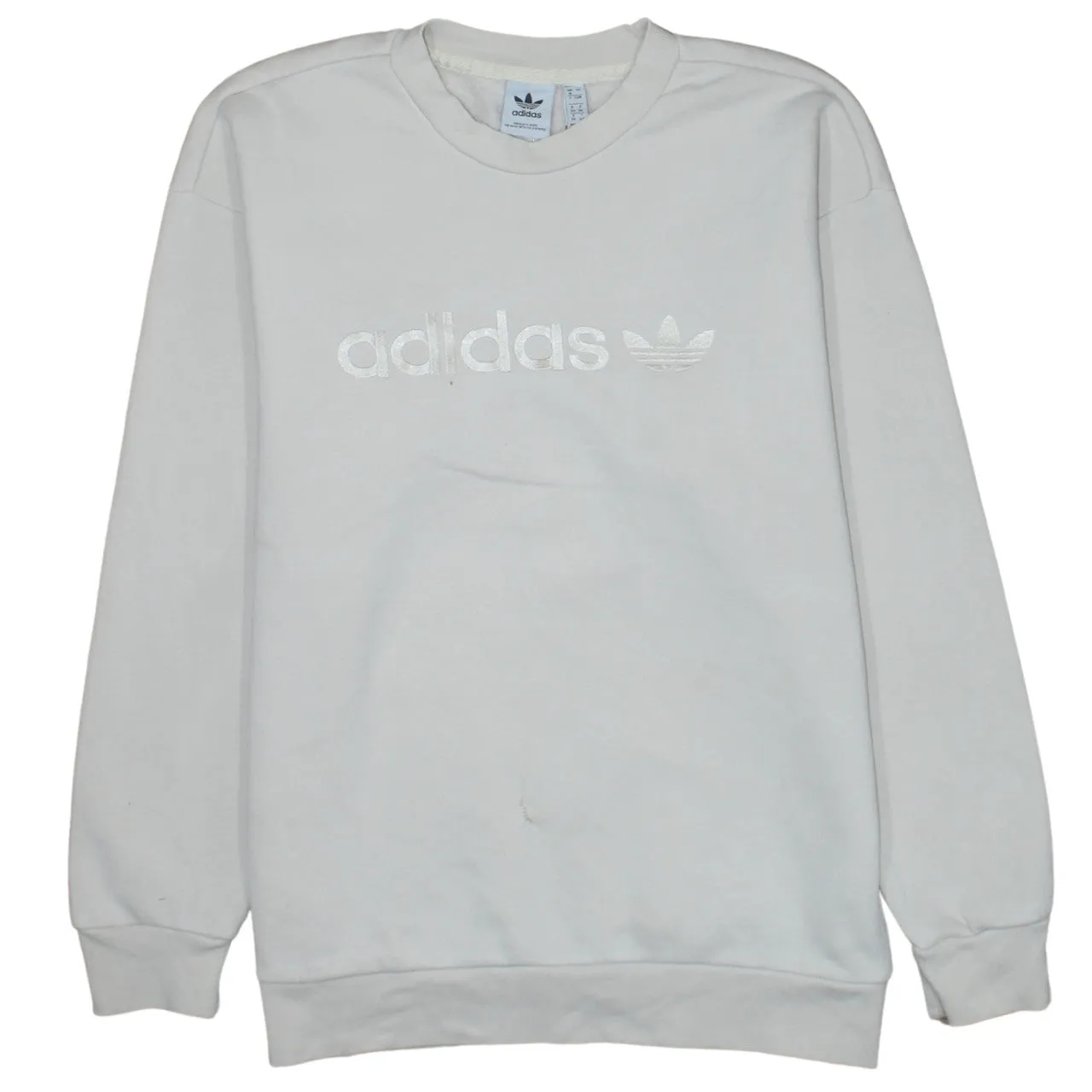 Adidas Cream Sweatshirt Women’s Large Embroidered Trefoil Logo Crewneck Pullover Fleece Top sold by Vintage Club
