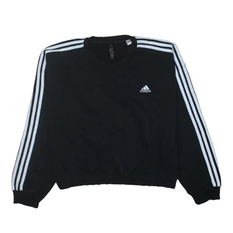Adidas Black Sweatshirt Women’s XLarge Three Stripe Sleeves Embroidered Chest Logo Pullover Top sold by Vintage Club
