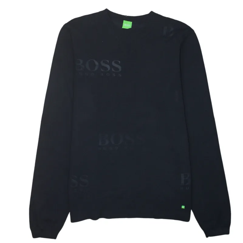 HUGO BOSS Black Jumper Women's Large All Over BOSS Logo Knit Crewneck Sweater sold by Vintage Club