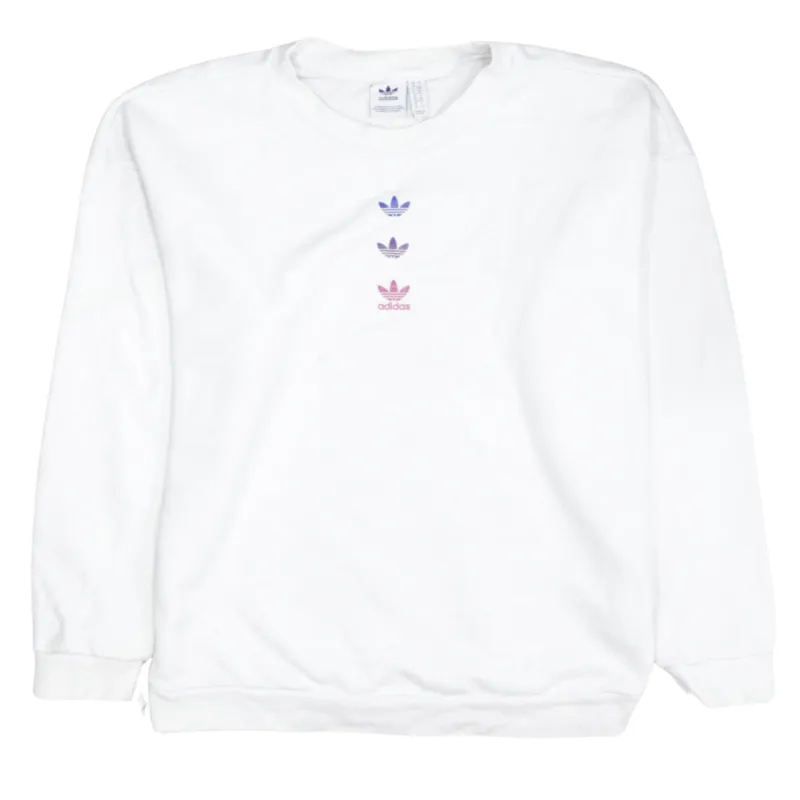 Adidas White Sweatshirt Women's Small Gradient Trefoil Printed Logo Crewneck Pullover made by Adidas