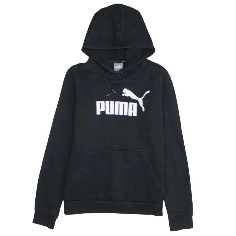 Puma Black Hoodie Women’s Large Printed Logo Front Pocket Pullover Sweatshirt sold by Vintage Club