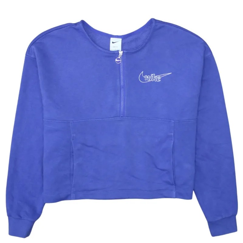 Nike Purple Half Zip Sweatshirt Women's Large Embroidered Chest Logo Front Pocket Pullover sold by Vintage Club