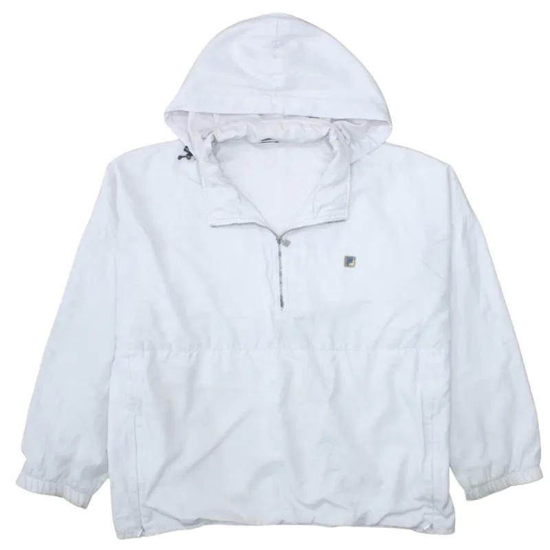 Fila White Hooded Windbreaker Men’s XLarge Half Zip Mesh Lining Embroidered Logo Jacket sold by Vintage Club